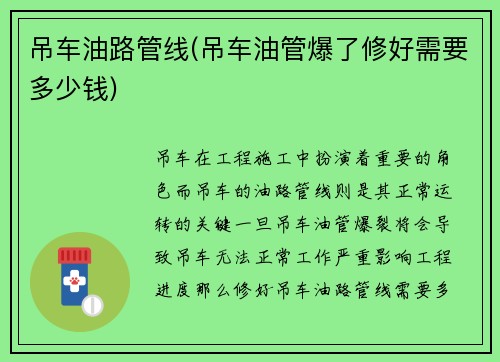 吊车油路管线(吊车油管爆了修好需要多少钱)