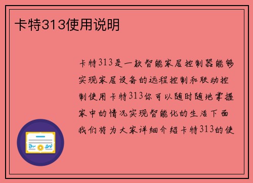 卡特313使用说明