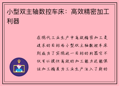 小型双主轴数控车床：高效精密加工利器